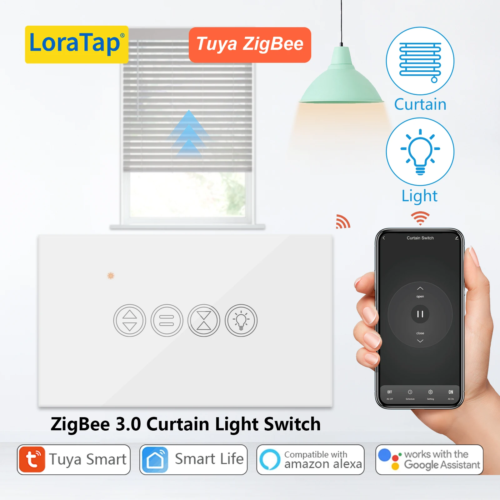 Tuya ZigBee US IL Standard Curtain Light Switch Smart Life Remote Control Google Assistant Alexa
