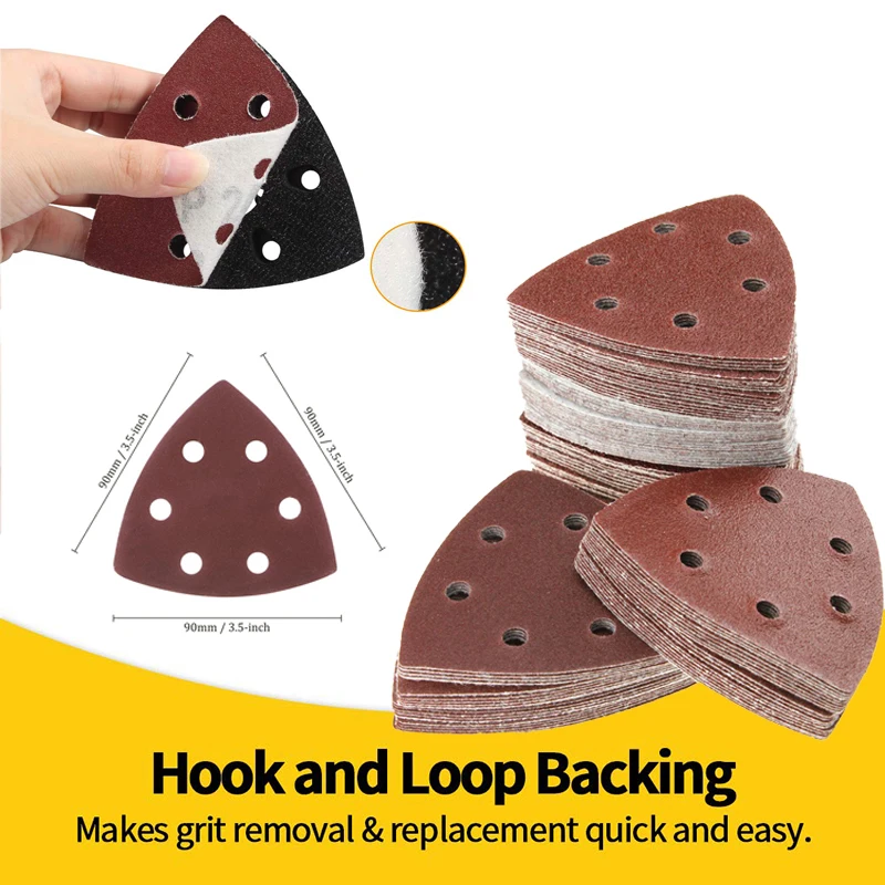 10/20/50 Pcs Triangle Sandpaper 90*90mm 6 Hole Sanding Sheets Aluminum Oxide Hook & Loop Abrasive Sanding Disc For Wood Sanding
