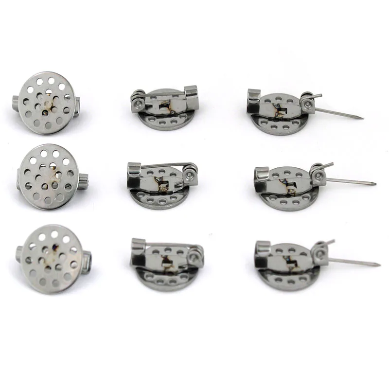 10pcs Stainless Steel Brooch Blank Base Safety Pin 12mm Cabochon Setting Tray Bezel For DIY Jewelry Making Clothes Accessories