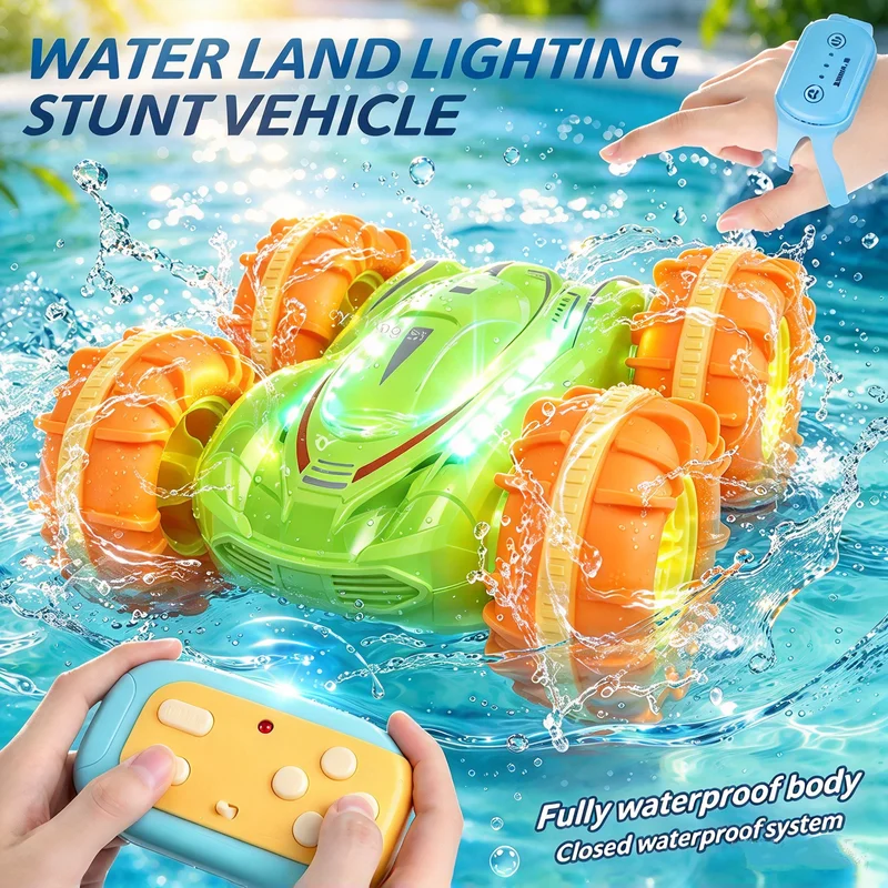 2.4G RC Amphibious Stunt Drift Car Land Water Lights Dual Remote Control 360 Rotation Multifunctional Vehicle Kids Toys Gifts