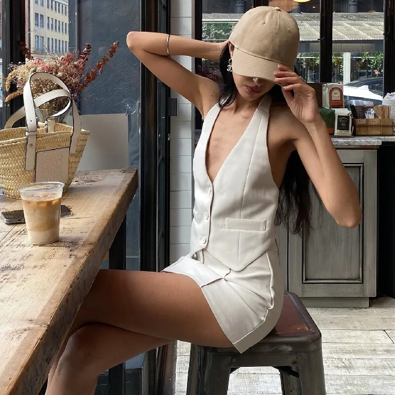 2024 Summer New Matching Sets Strap Suit Fake Pockets Vest Fashion A-line Skirt Suit Female Women\'s Clothing Dress Sets юбка