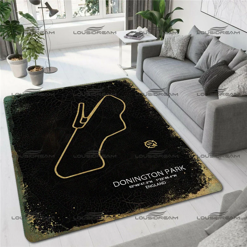 Square Flannel Mock Track Carpet Vintage Formula One Track Decorative Floor Mats Home Living Room Rugs Bedroom Carpet