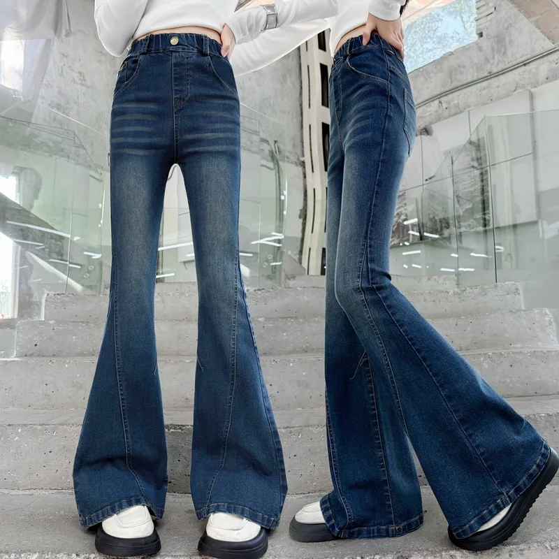 Kinder-Mode Schlaghosen Mädchen Bell Bottoms Slim Fit Jeans für Frühling Herbst Lässige Bootcut-Hosen für 4-15 Jahre