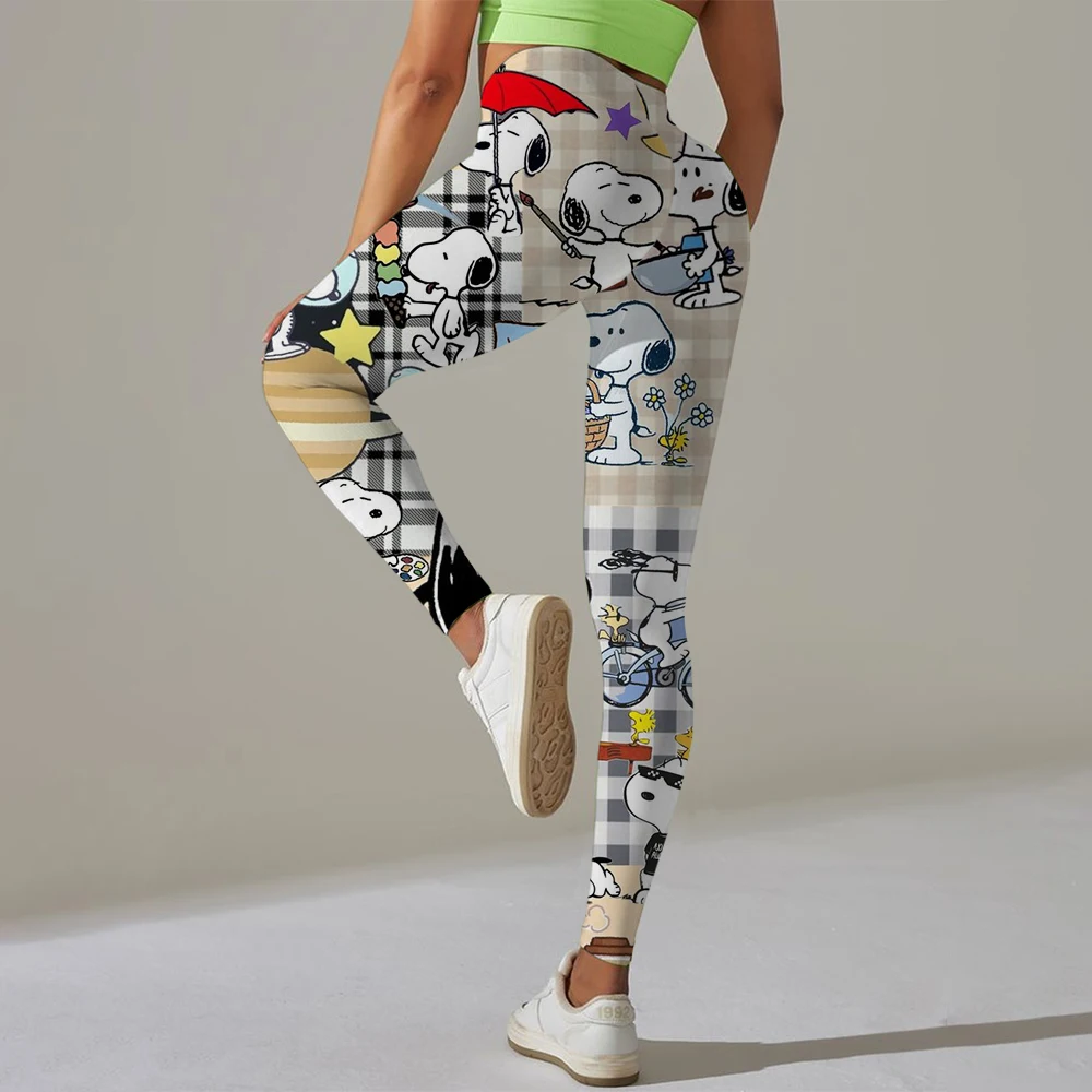 Mallas con estampado de dibujos animados de Snoopy, pantalones sexis para mujer, mallas Push Up, mallas deportivas de moda para gimnasio, pantalones deportivos de cintura alta