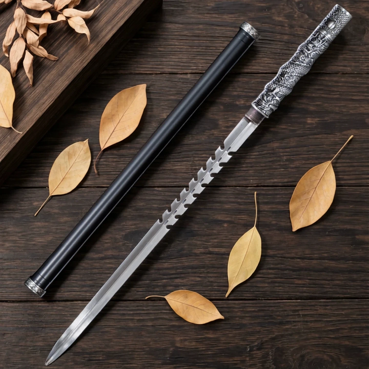 Broken Jaw Hidden Mace Stick Sword Manganese Steel Concealed Short Spear Silver Scale Relief Handle Matte Black Metal Tube