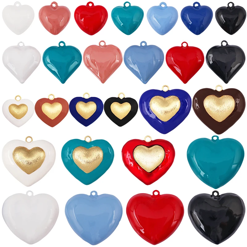 Pendentif à breloque focale en forme de cœur rouge et rose, zircone cubique complète, plaqué or véritable 18 carats, bijoux, collier, fourniture d'accessoires S30