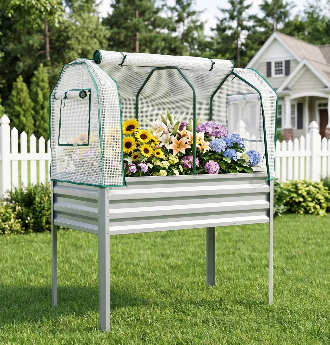 Protect Plants Year-Round - Raised Garden Bed with Greenhouse Cover - Durable Outdoor Fabric Planter Box for Vegetables & Flowers - Ideal for Backyard & Patio