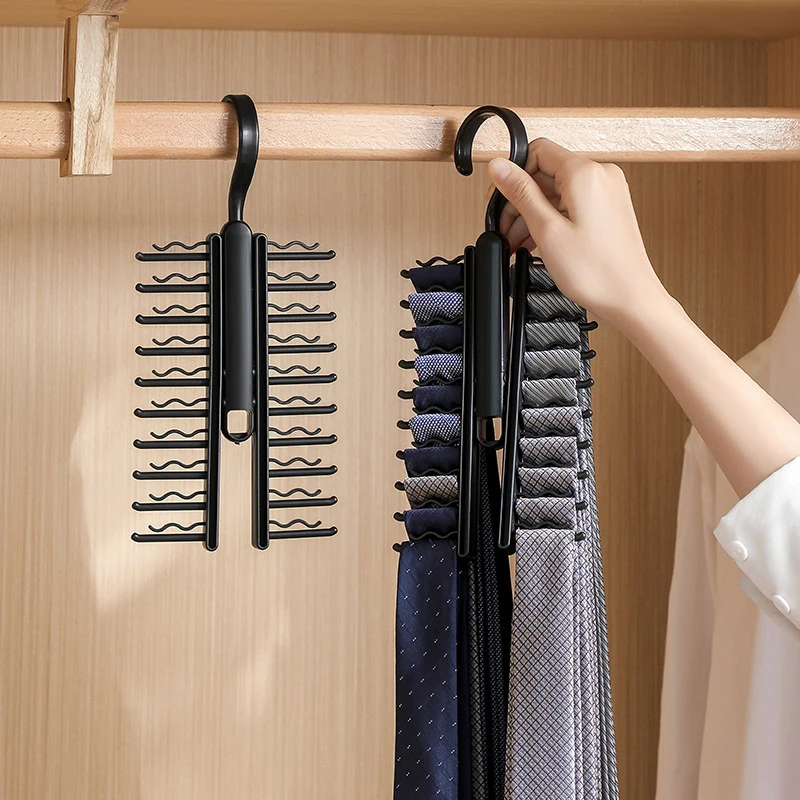 20 Row Belt Storage Rack Men's Tie Adjustable Tie Hanger Rack Multifuctional Scarf Hanger Closet Holder Household Organizer Rack