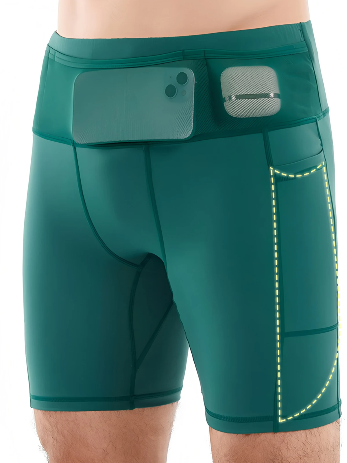 Herren Marathon-Laufshorts mit Hüfttasche Kompressions-Tights für Männer Yoga Fitness Outdoor-Sport Kurze Hose Leggings Schnelltrocknend – Detail 2