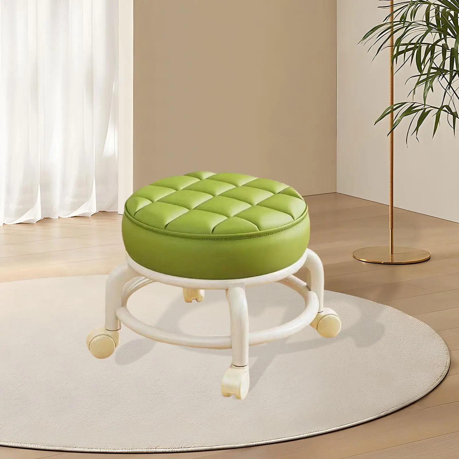

360 Swivel Small Chair with Wheels Waterproof Rolling Stool Low Roller Seat Rotatable for Living Room Office Kitchen Home Sports