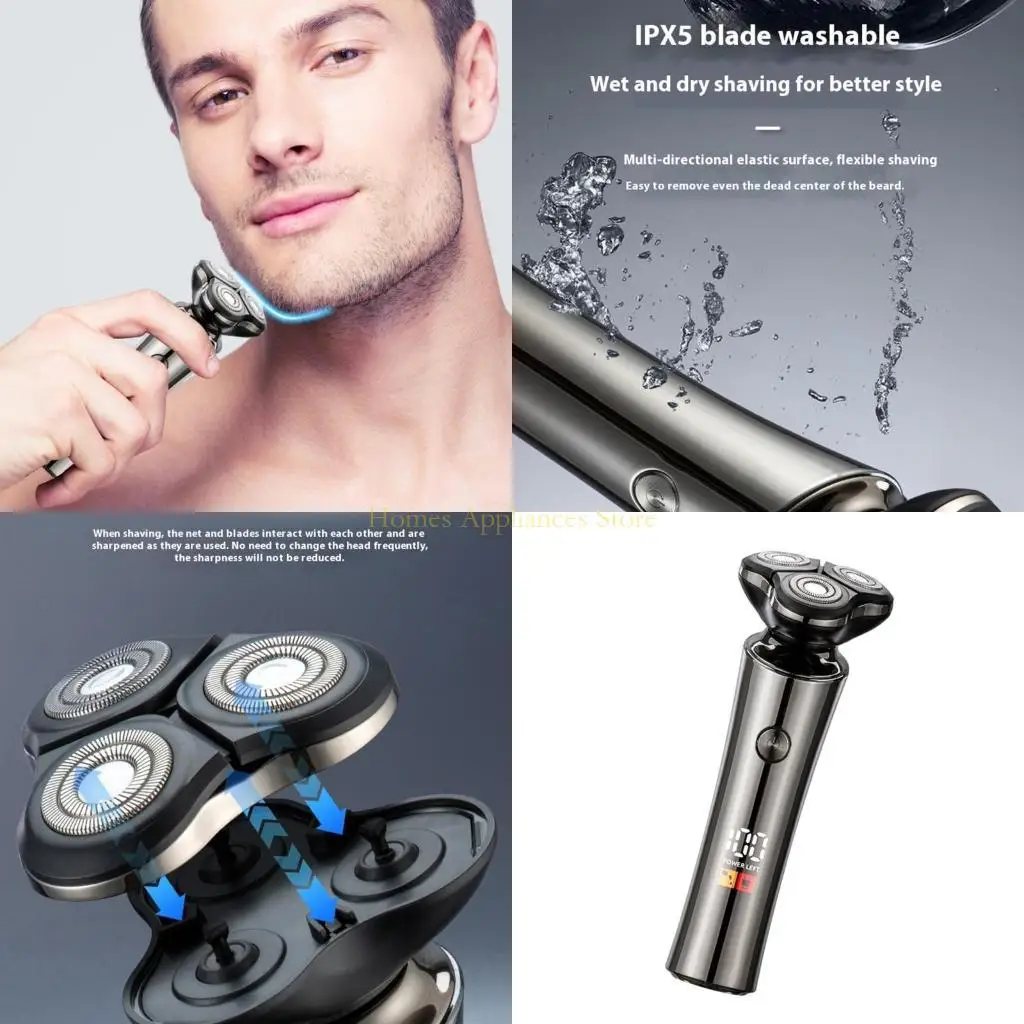 

D0AB Travel Friendly Men's Electric Shaver with Heads Hygienic Washable Cordless Razors Quick Grooming Solution
