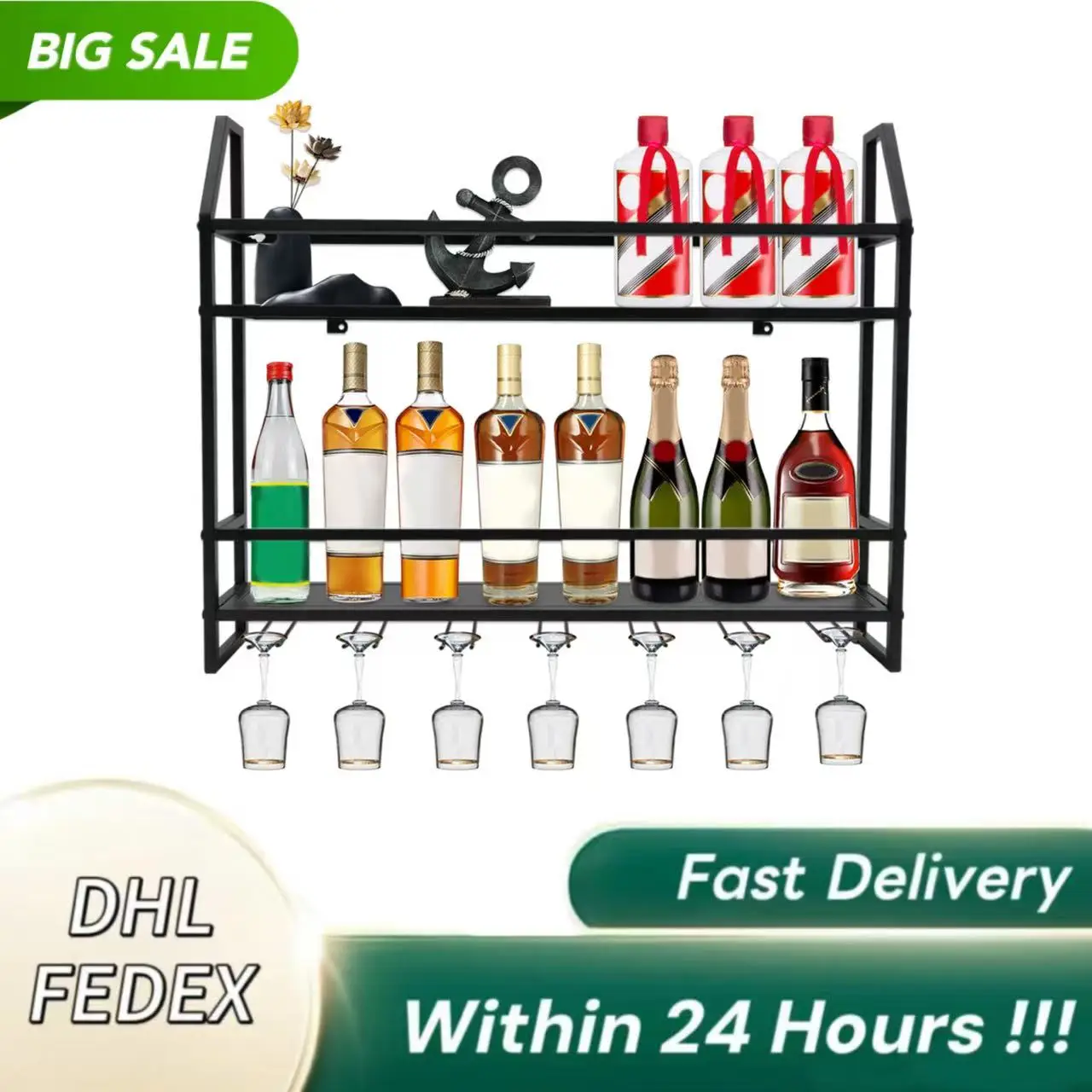 

Двухуровневые полки для вина, настенные держатели для бокалов, черные, легко собрать, держатель для вина в индустриальном стиле для ресторанов, баров