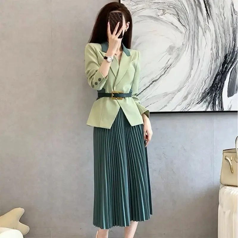 Falten rock 2 Stück Sets für Frauen Büro Frau Outfit Midi Anzüge Jacke Y2k Streetwear Sommerkleid ung stilvolle Korea