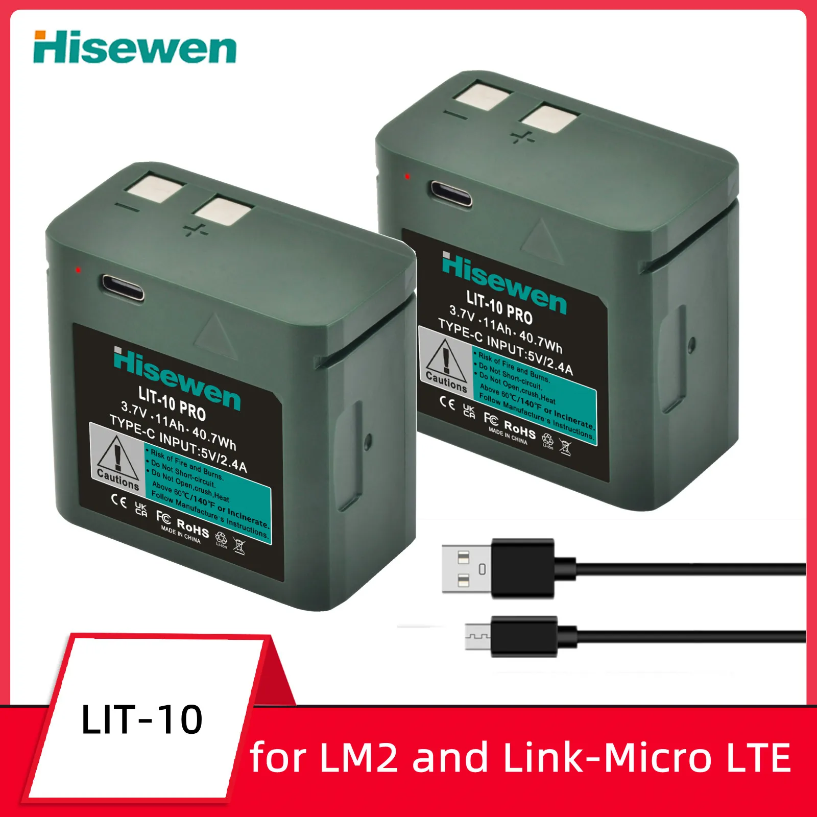 

LIT-10 LIT10 Pro Lithium Rechargeable Battery for LM2 and Link-Micro Cell-Link Verizon hunting Battery with Type C Port