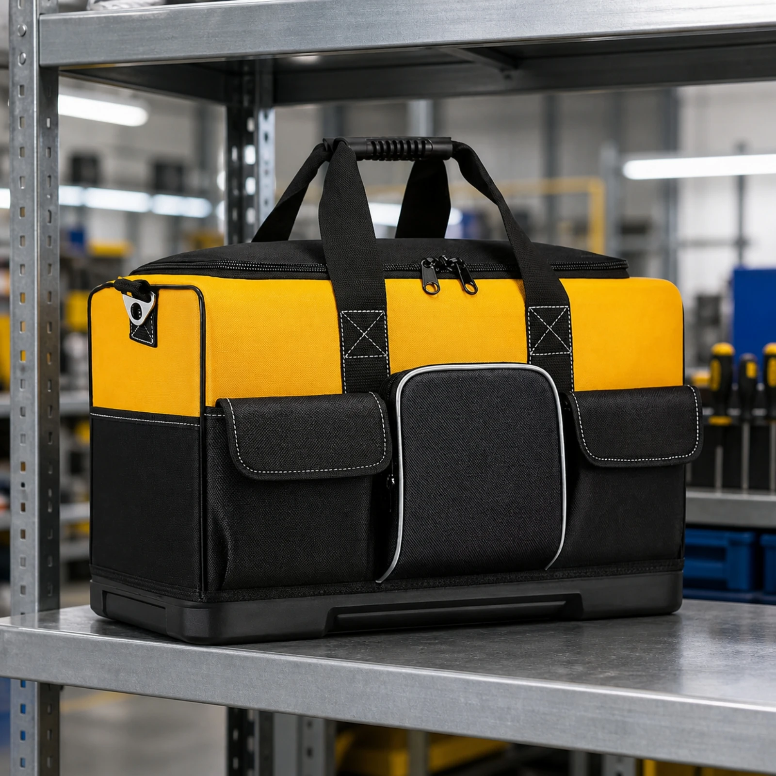Tool Bag with Reinforced Plastic Bottom Structured Oxford Cloth Tool Bag Versatile Organized for Tradespeople, Job Site