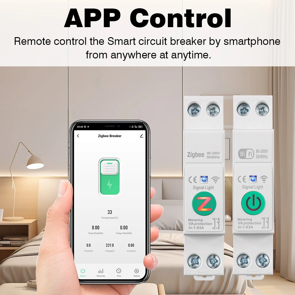 1-63A Wifi/Zigbee Smart Circuit Breaker Power Metering Kwh Timer 1P+N DIN Rail Mounting Miniature Switch For Google Home Alexa