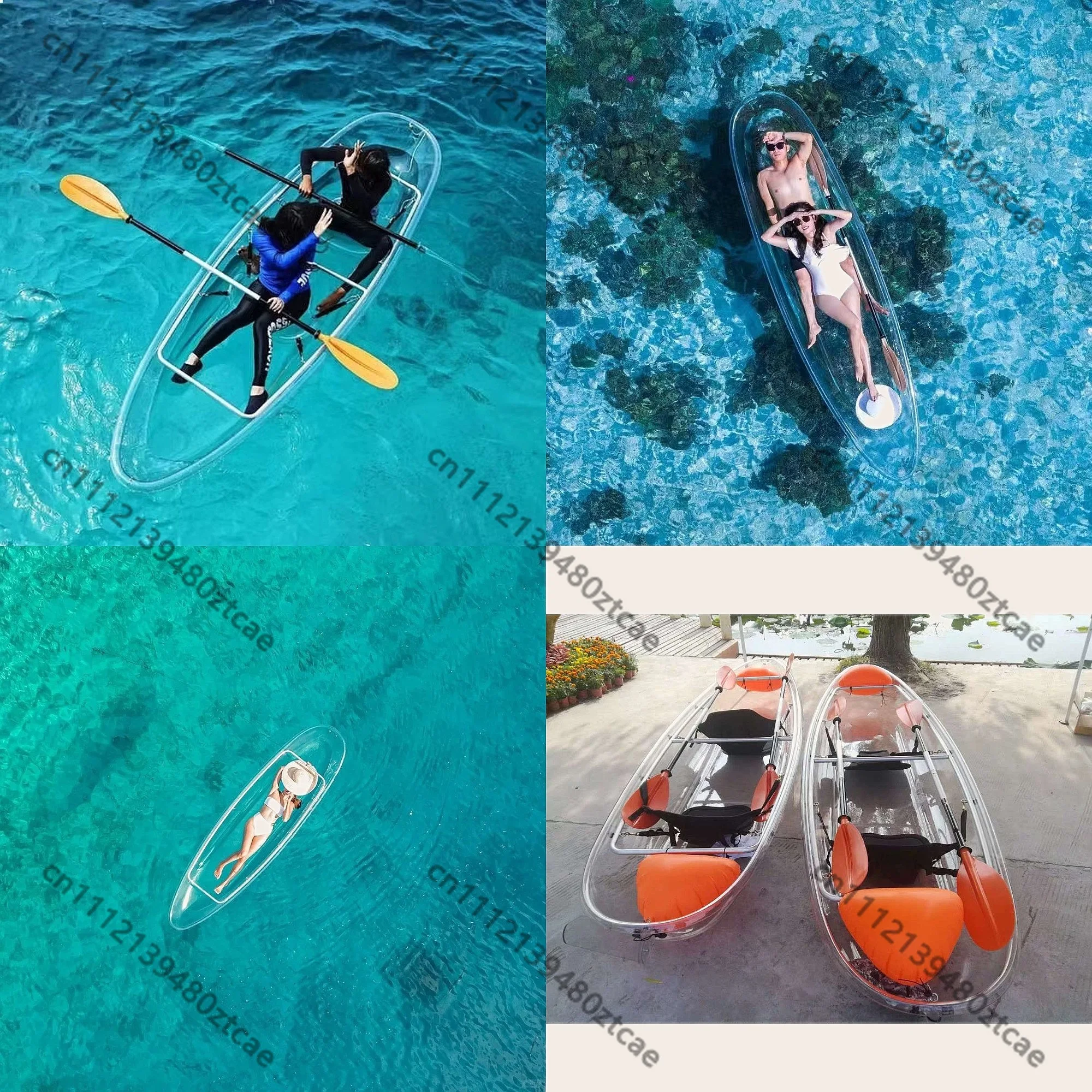 2 Person Transparent Polycarbonate Fishing Kayak Crystal Clear Bottom Canoe
