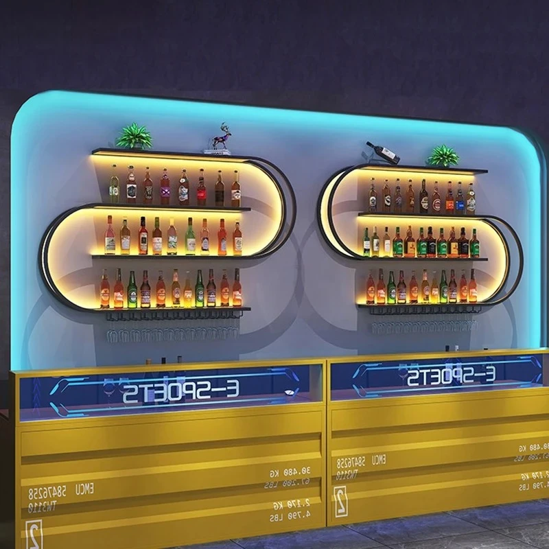 Kreative Kunst Weinschränke Designer Eisen Bar Wandmontiertes Weinregal Nordic Barmöbel Zuhause mit leichtem Regal im Industriestil