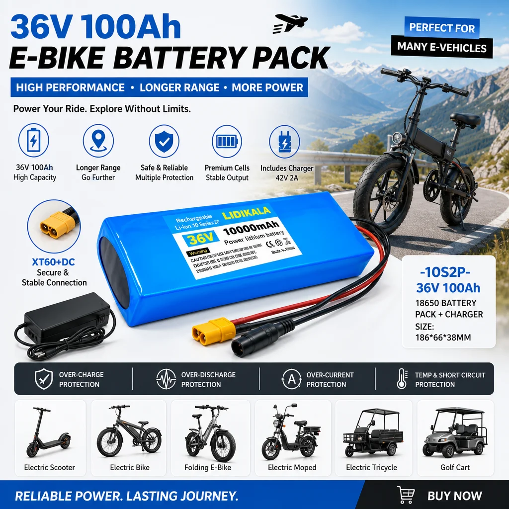 Neues Upgrade 18650 Lithium-Ionen-Akkupack 10S2P 36V 100000mAh 500W mit integriertem BMS-Schutz, wiederaufladbarer Ersatzakku für Elektroroller, E-Bike und modifizierte Fahrzeuge.