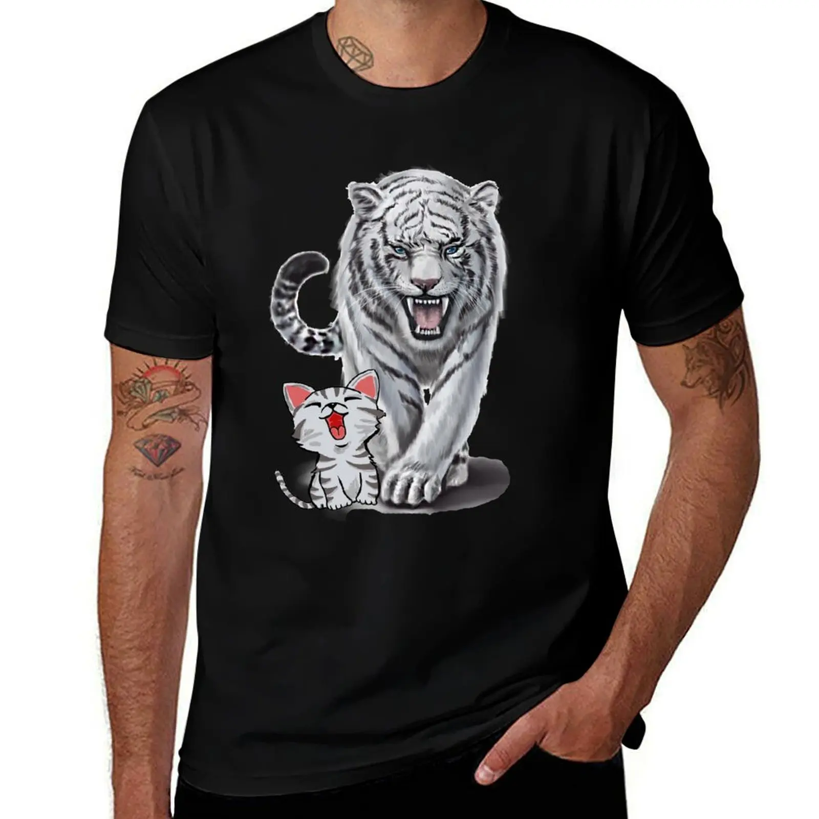 

Cat vs Tiger T-Shirt man t shirt cotton high quality anime t shirts for man T-Shirt