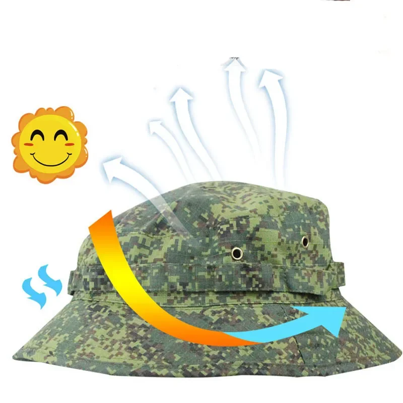 Tactical Boonie Hats Hunting Sun Fishing Hat Outdoor Camouflage Bobble Cap Hiking Fisherman Sniper Ghillie Bucket Hats