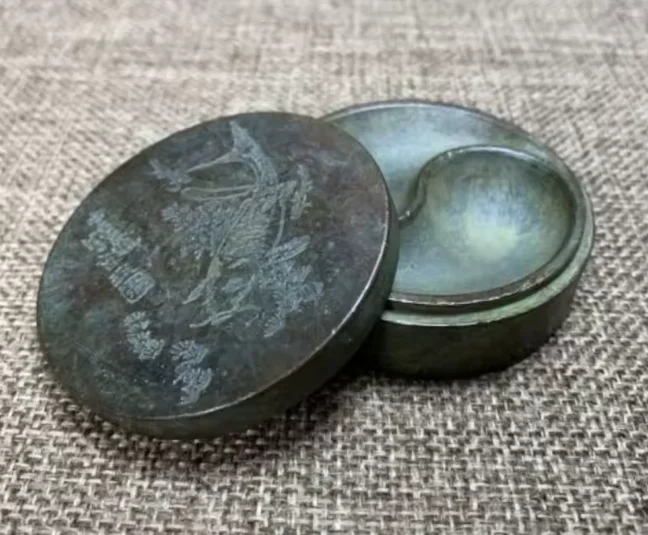 Antique Inkwell, Bai Taishan Weng Bagua Old Patina Imitation Purple Copper Inkwell, Study Decoration