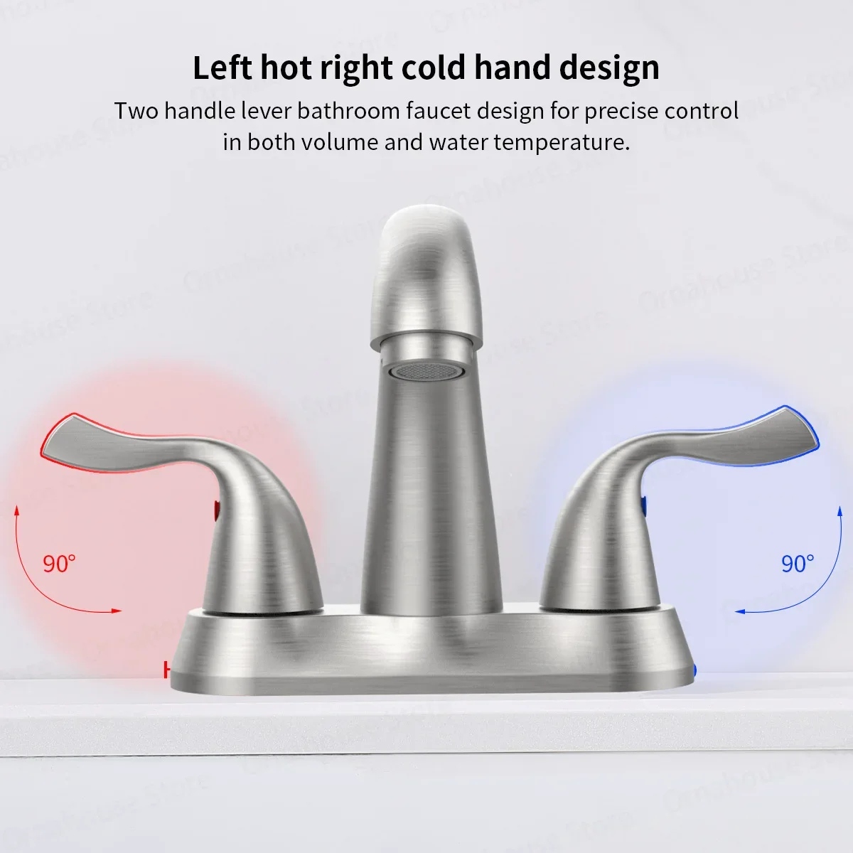 

Brushed Silver Stainless Steel 3-Hole 4-Inch Double Handle Bathroom Faucet Creative Basin Tap for Kitchen And Bath