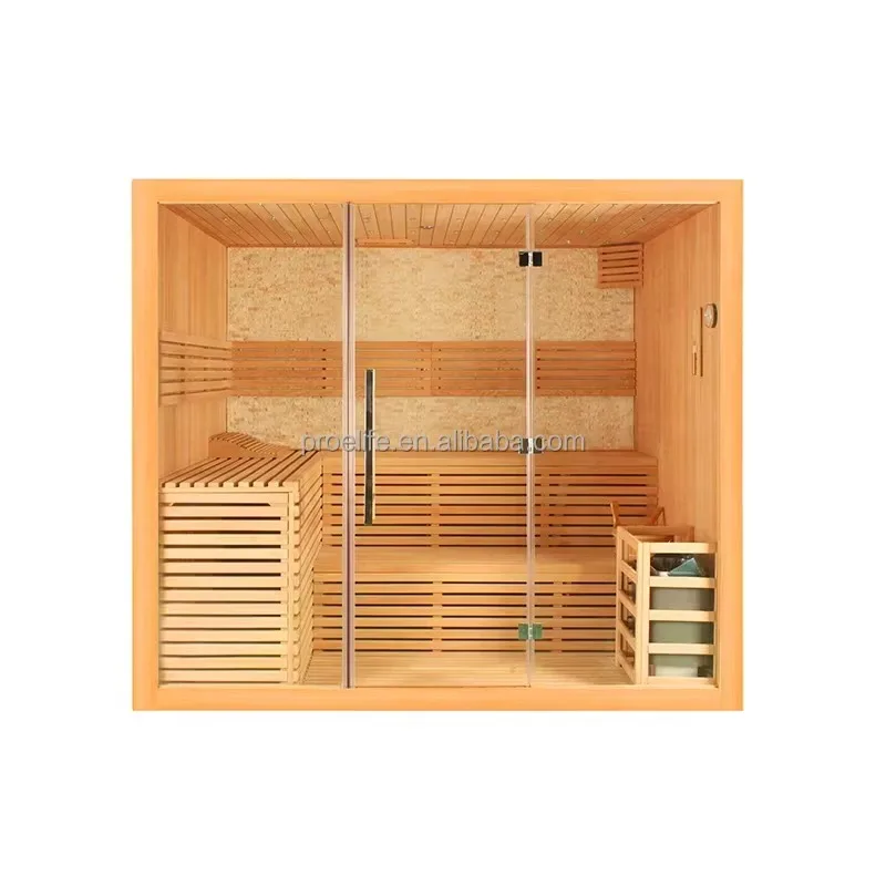 Modern 6KW Electric Dry Steam Sauna Room Large Window Bright Design Solid Hemlock Eco-Friendly Plug Powered 3-4