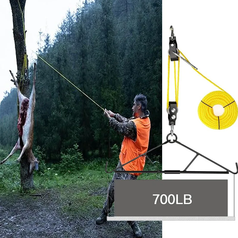 GearOZ Deer Hanger Elk Hoist Pulley Lift System with Gambrel Hunting Game Hanging Kit for Deer Carcass/Butcher Hunting Accessory