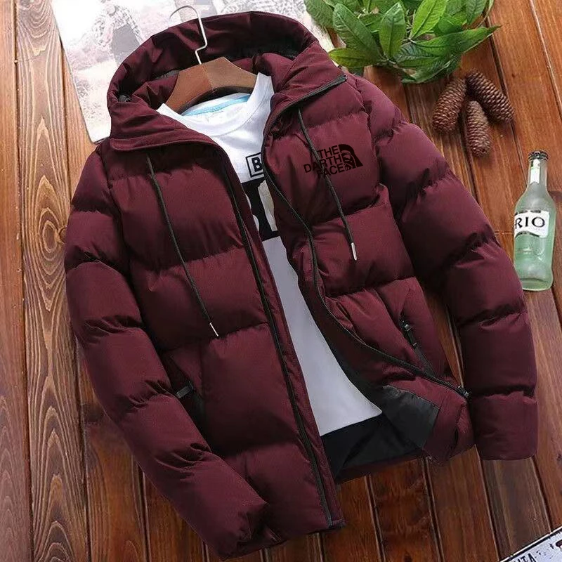 Mens windproof cotton jacket warm windbreaker winter coat solid standing collar casual wear trendy new popular in 202400