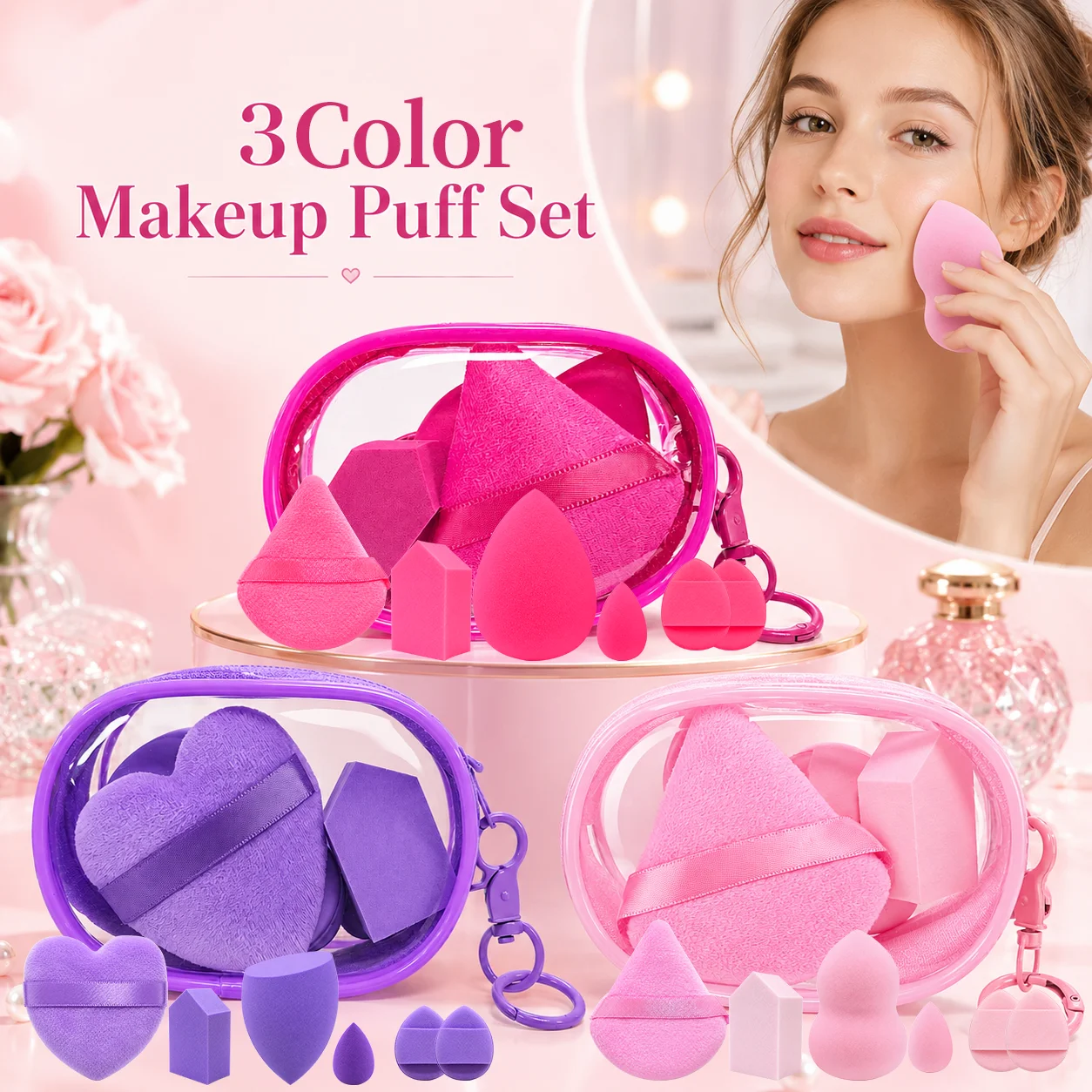 6-teiliges Set mit Puderquasten für Make-up, inklusive Aufbewahrungstasche, ohne Make-up-Puder, komplettes Set an Puderquasten für Anfänger.