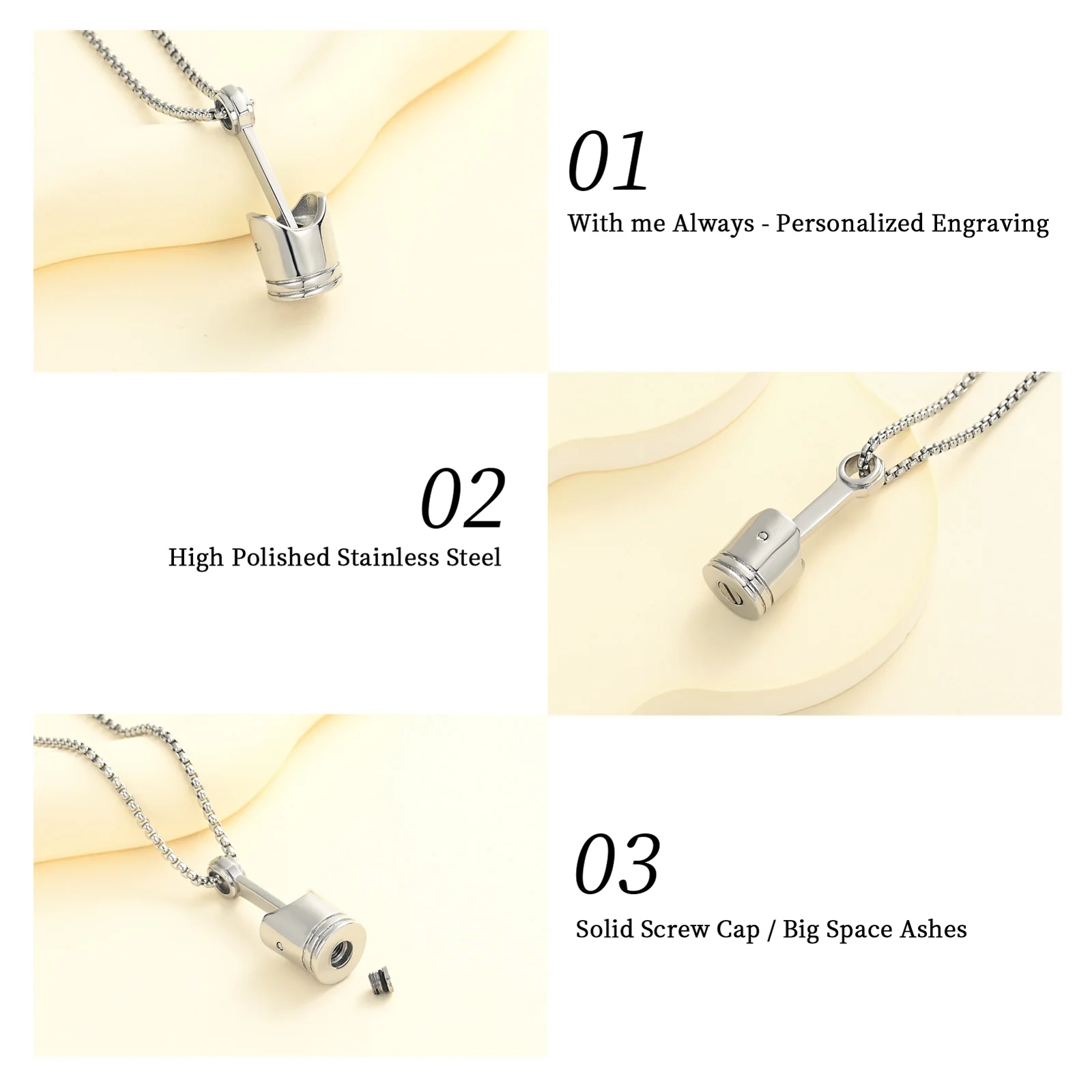 Car Parts Cremation Urn Jewelry Piston Cremation Urn Necklace For Men Stainless Steel Keepsake Memorial Jewelry Hold Ashes