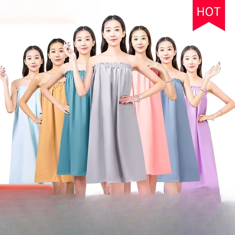 

Women's Absorbent Cotton Blend Bath Robe for Home & Salon - Minimalist Solid Color Wrap Chest Round Neck Design