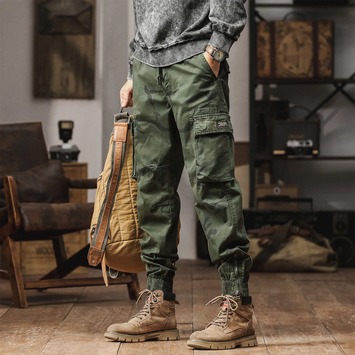 6 Pockets Camo Tactical Man Cargo Pants  Streetwear Clothing Joggers Fashion Military Double Waist Trousers Work Pants For Men