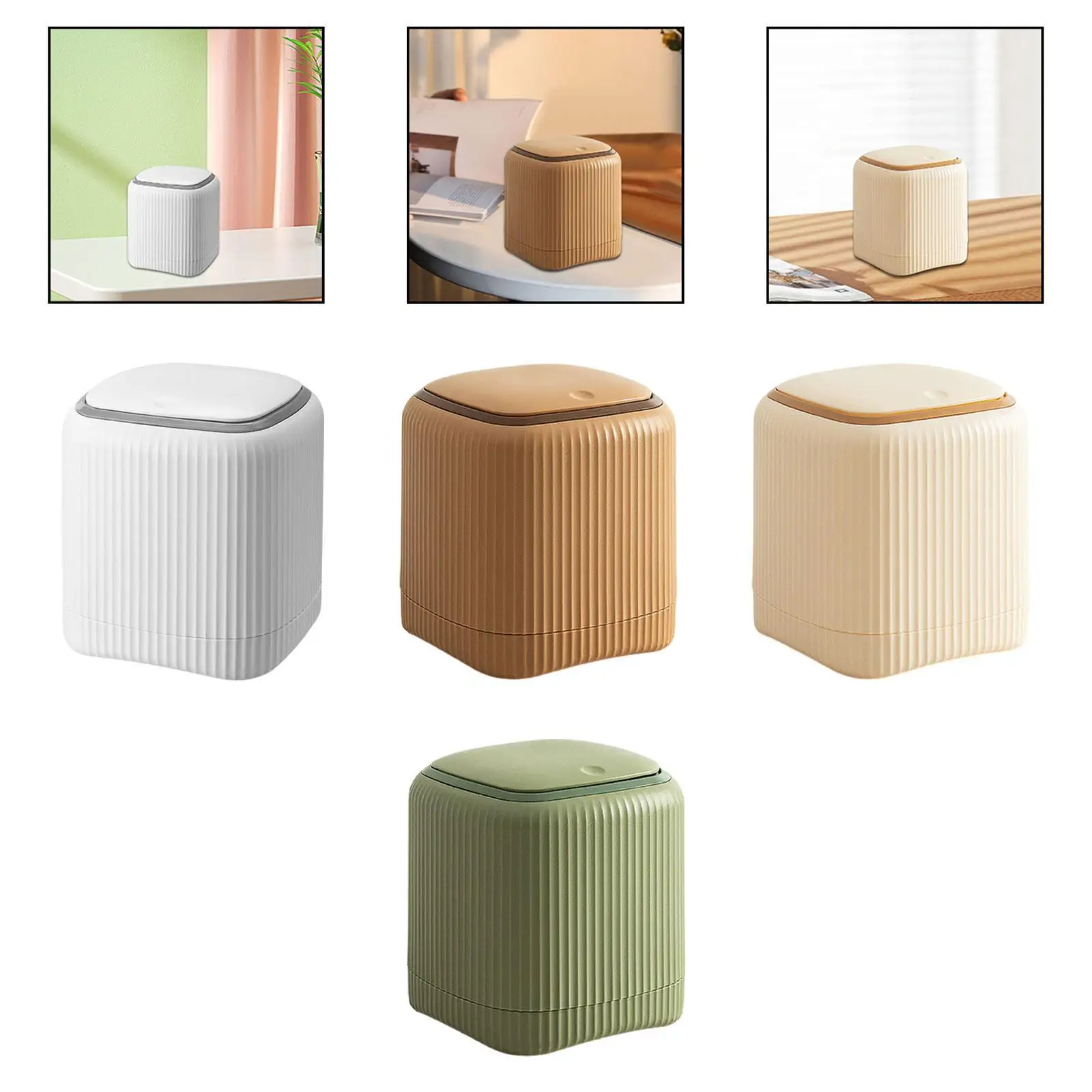 Garbage Bin Countertop Wastebasket with Press Type Lid Multipurpose 5.3x5.3x5.7inch for Bathroom Lightweight