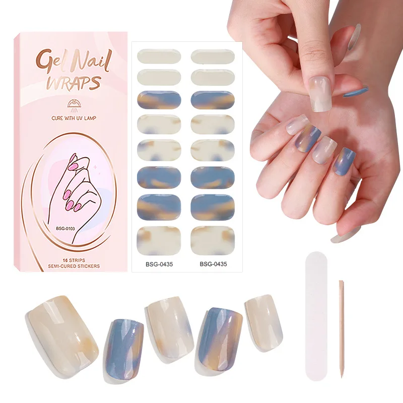 Brand Pure Nail Charms Sticker Gel Nails Streps Semi Cured GelNail Polish Film Sticker Full Cover Gel Nail Sticker UV Lamp Need