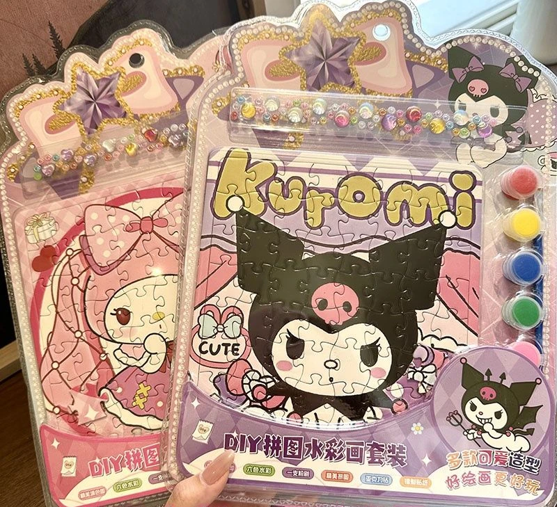 Sanrio HelloKitty Mymelody Puzzle Kuromi Cinnamoroll pittura ad acquerello Set Graffiti pittura fai da te giocattoli educativi fatti a mano