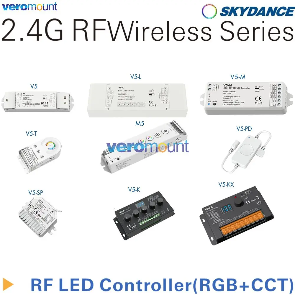 Skydance V5-M V5-T M5 V5 V5-L V5-K V5-KX V5-PD V5-SP RGB+CCT LED Controller 12V 24V 5CH RGBCCT Strip Controller 2.4G RF Wireless