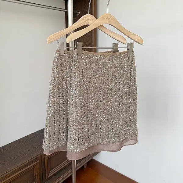 Premium Sequined Lace Splicing Straight Skirt Women's 2026 Spring Temperament High Waist Drape Skirt