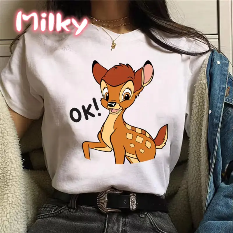 

Summer T-shirt Bambi Cartoon Anime Printing Short Sleeve Street Clothing 90s Graphic Tee Female Cute Tops Y2K Oversized T Shirt