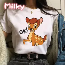 Summer T-shirt Bambi Cartoon Anime Printing Short Sleeve Street Clothing 90s Graphic Tee Female Cute Tops Y2K Oversized T Shirt