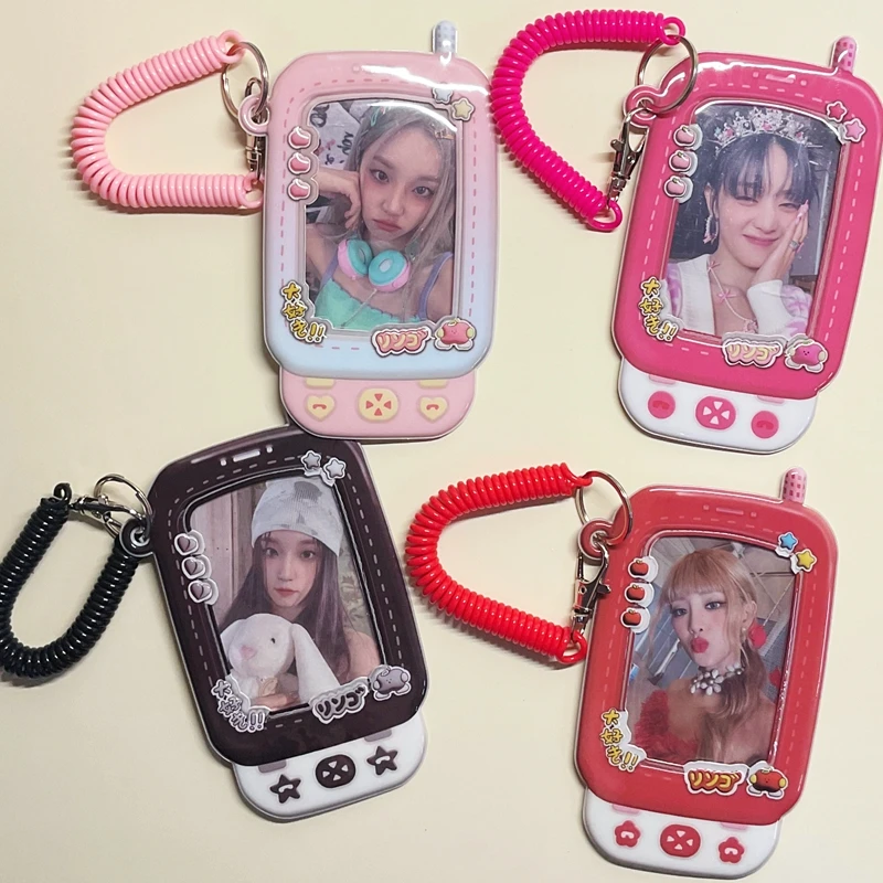 New Cute Slider Phone Shape Card Holder Bus Card Bank ID Card Protective Display Sleeves Kpop Students Bag Pendant Girls Gift