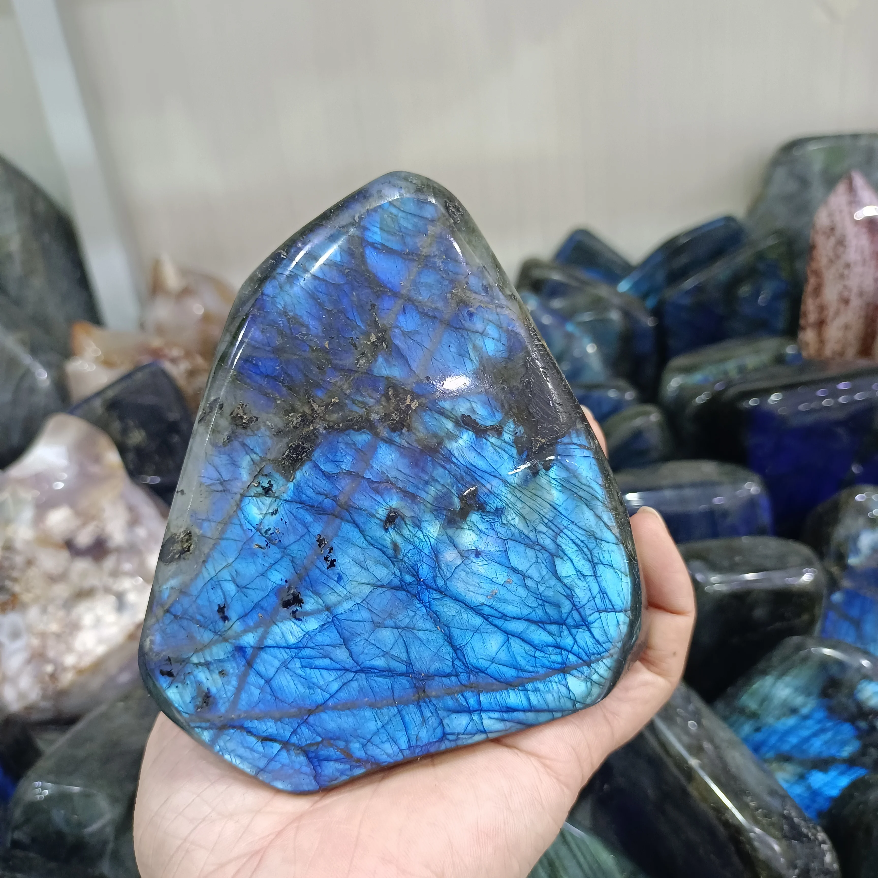 Huge Natural Labradorite Accompany Quartz Crystal Moonstone Decorate Mineral Healing Spirit Gem Home Office Degaussing Decoratio