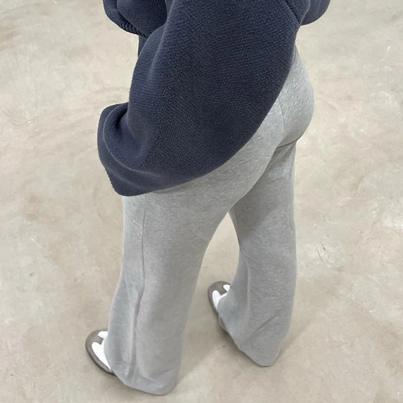 SUCHCUTE Women Casual Grey Sweatpants Y2K Solid Straight Joggers Sports Pants Korean Streetwear Pockets Trousers Harajuku Outfit