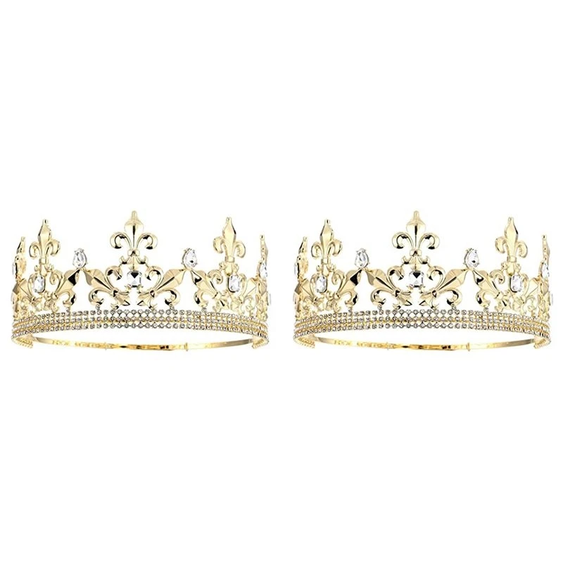 Hot kf-2X Gold King Crown For Men Adjustable Imperial Medieval Birthday Crown Prom Kings