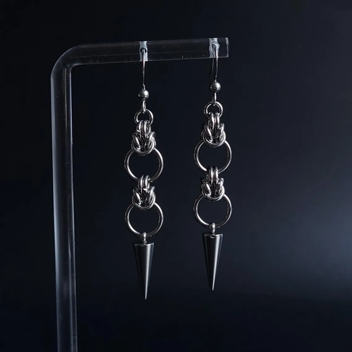 Punk rivet earring,Gothic jewelry,Hippie accessory,Rock,double ring,knot,design sense,spiky charm,mysterious,ear Hoop For Women