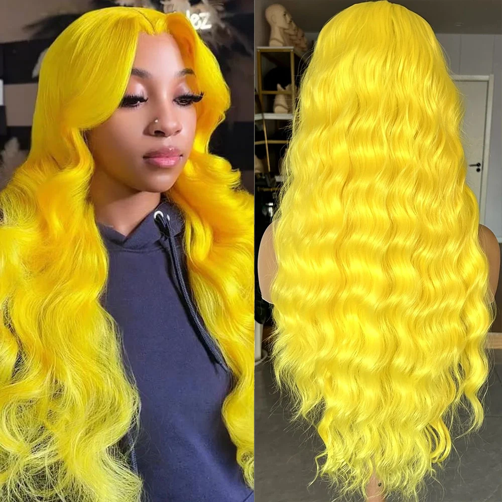 

613 Light Yellow colored Wig 13x6 Hd Lace Front Body Wave Wig 200% Density 100% Brazilian Human Hair length Wig of Wowen