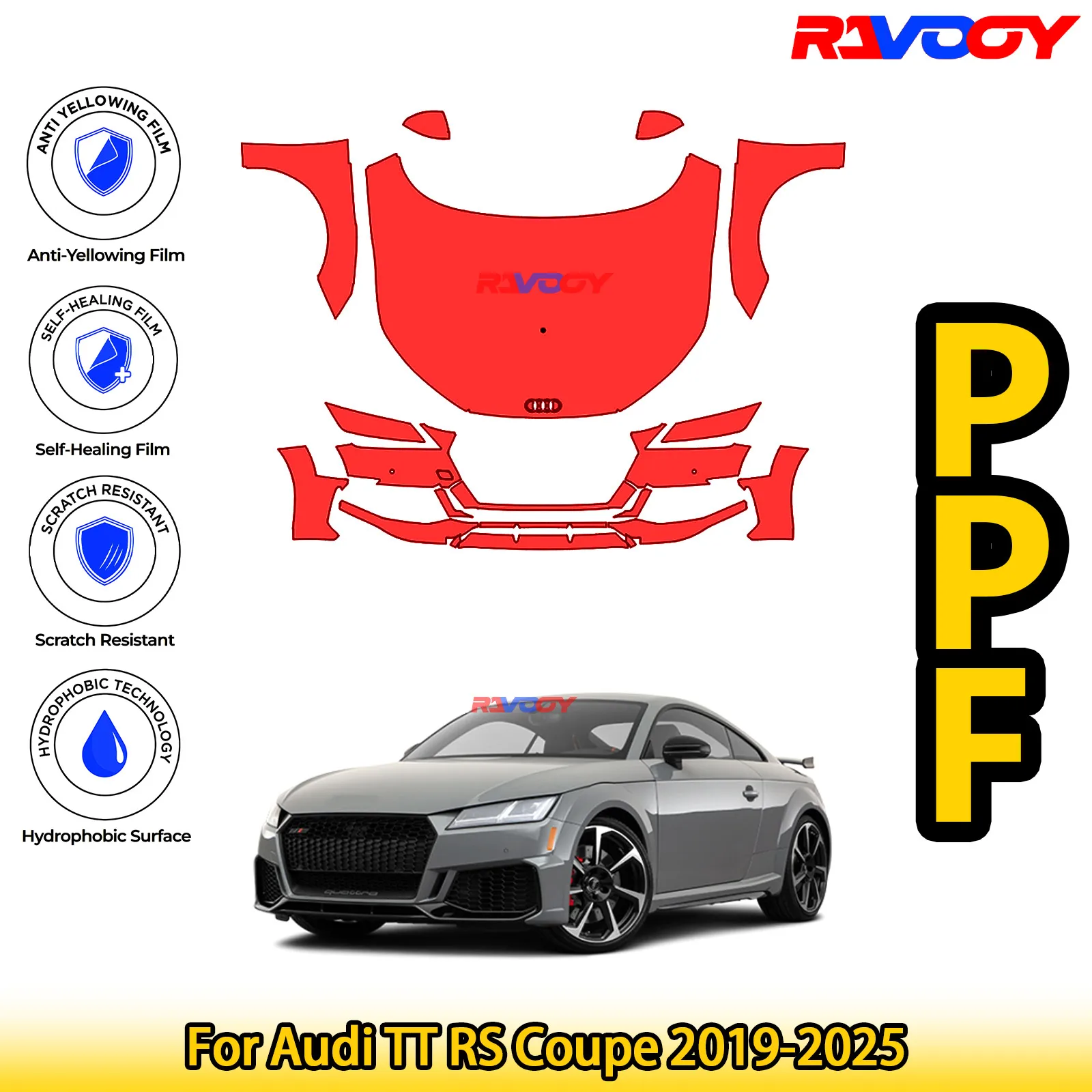 

Для Audi TT RS Coupe 2019-2025 глянцевый матовый черный предварительно вырезанный передний комплект PPF защитная пленка для краски