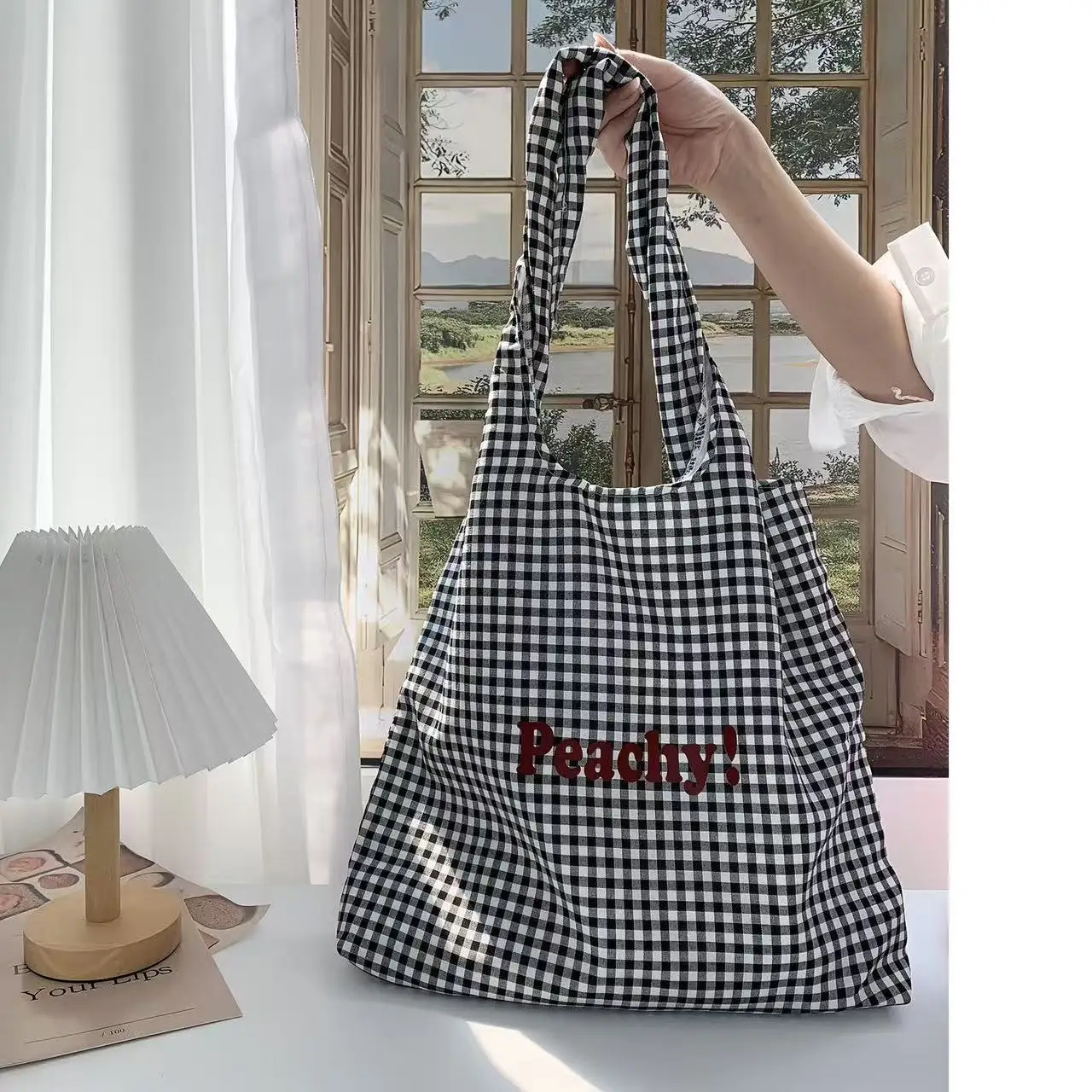 

Vintage Plaid Women's Vest Shoulder Bags Large Capacity Female Reusable Shopping Bag Cotton Cloth Schoolgirls Book Tote Handbags