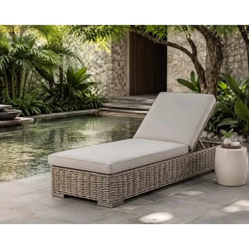 Premium PE Rattan Sun Lounger with Powder Coated Aluminum Frame 5 Position Adjustable Backrest Olefin Cushions for Outdoor